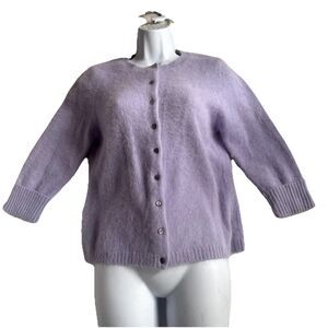 APOSTROPHE Sweater Womens PM Brushed Angora Blend Button Up Cardigan Lilac VTG